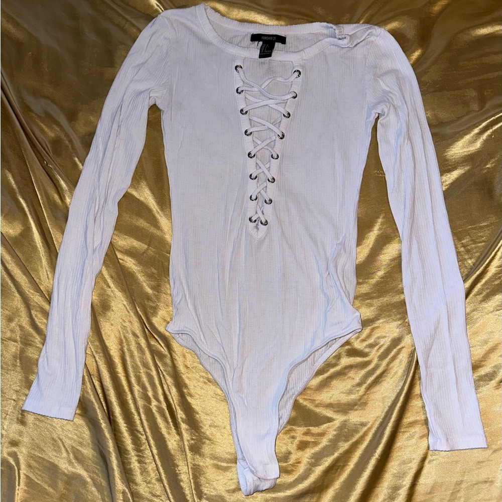 Forever 21 White Lace-Up Bodysuit